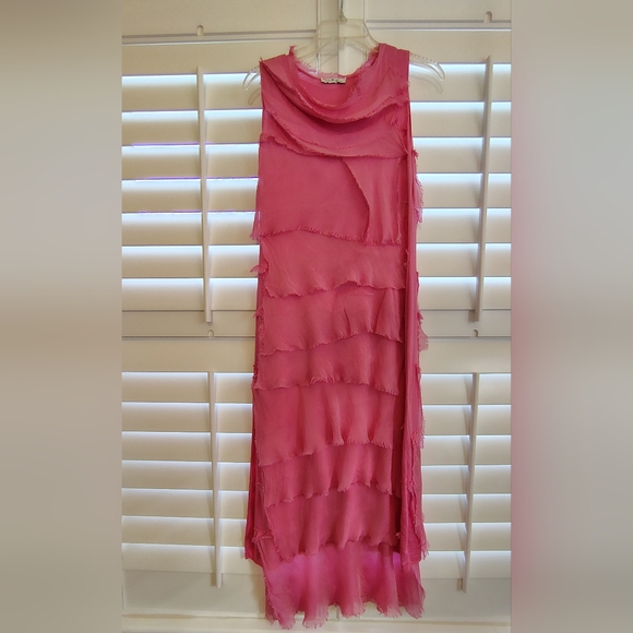 Gigi Moda Italian Hot Pink Tiered Silk Sleeveless Maxi Dress Women's Size S $189 - Picture 6 of 14